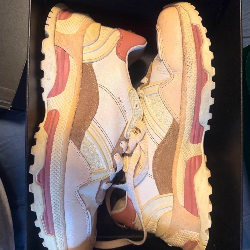 Coach White and Pink Retro Sneakers Leather